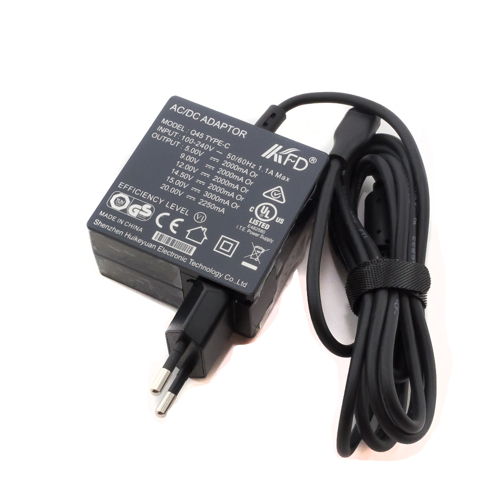 Зарядка для планшета Q45 5V3A, 9V3A, 12V3A, 14.5V2A, 15V3A, 20V2.25A (45W) Type-C (квадратная)